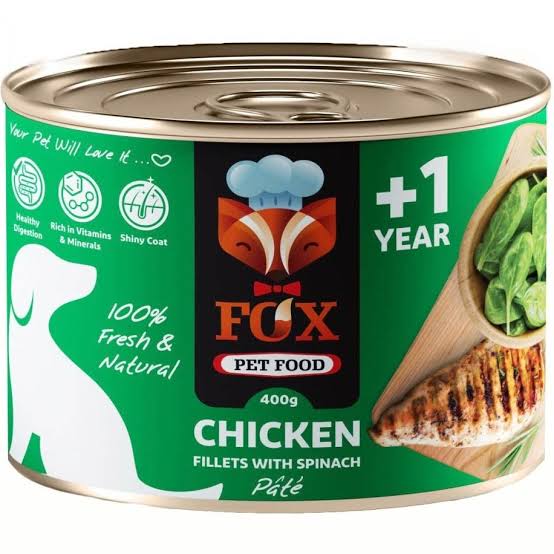 کنسرو پته فیله مرغ و اسفناج 500 گرم سگ فاکس FOX