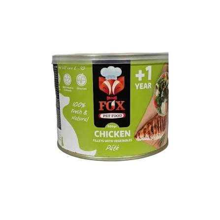 کنسرو پته فیله مرغ و سبزیجات 500 گرم سگ فاکس FOX
