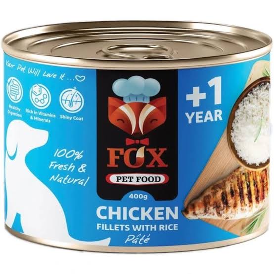 کنسرو پته فیله مرغ و برنج 500 گرم سگ فاکس FOX